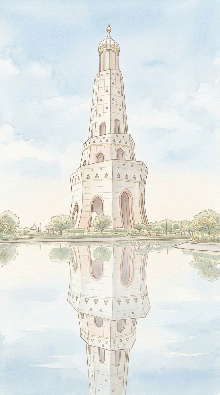 Watercolor illustration of Fateh Burj reflected in the water